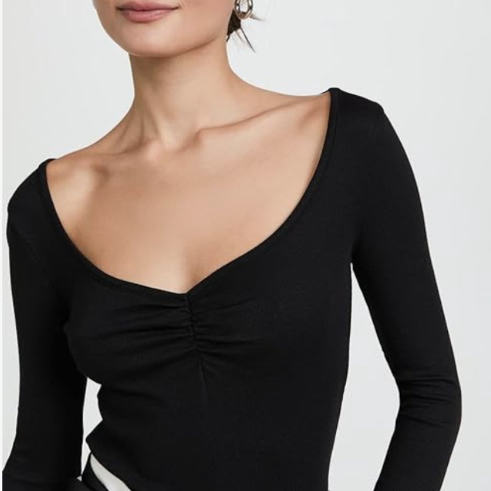 Madewell Fine Ribbed Sweetheart Tee - Black - Size M - NWOT